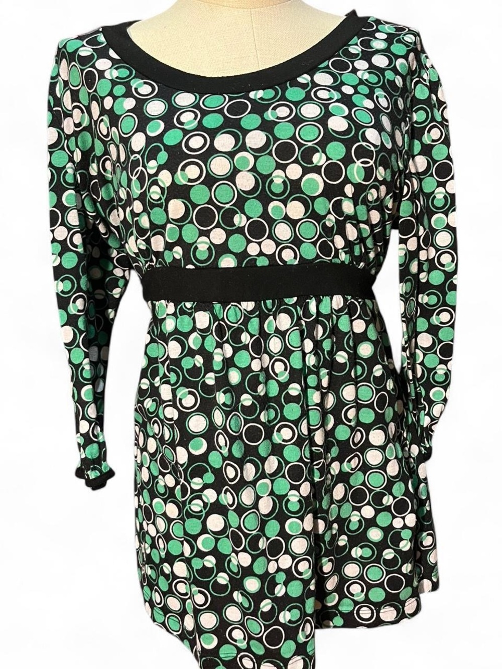Women's Green and Black Polka Dot Empire-Waist babydoll top
